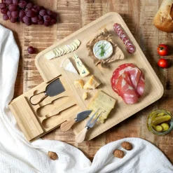 Ygo Aperoplank QUESO met Bestek 3Del. Bamboe| Servies|Tafelaccessoires