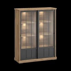 Ygo Barkast TOLUCA Old teak/Zwart B143| Vitrinekasten