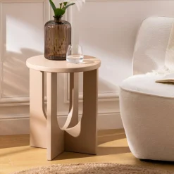 Ygo Bijzettafel BLOOMS Rond Beige| Salontafels & Bijzettafels