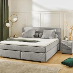 Ygo Boxspring TILBURG Ribfluweel 426/29 Grijs 140x200| Boxsprings