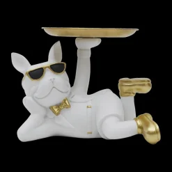 Ygo Bulldog BULL Plateau Liggend Wit/Goud| Woondecoratie