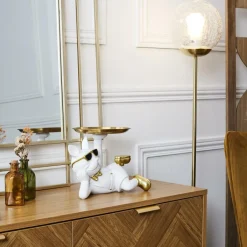 Ygo Bulldog BULL Plateau Liggend Wit/Goud| Woondecoratie