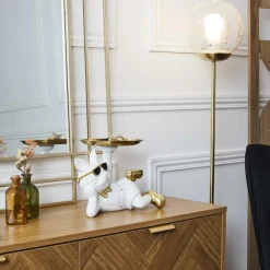 Ygo Bulldog BULL Plateau Liggend Wit/Goud| Woondecoratie