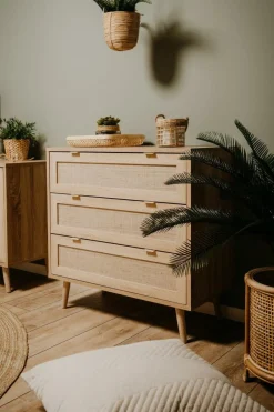 Ygo Commode EIVISSA 3L Sonoma Eik/Riet| Ladekasten & Commodes