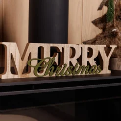 Ygo Decowoord MERRY CHRISTMAS Hout Naturel/Goud| Woondecoratie|Kerst