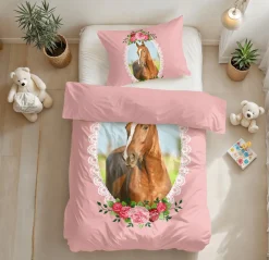 Ygo Dekbedovertrek CUTE HORSE 140 Roze| Slaapkamer|Kinderdekbedovertrekken