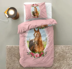 Ygo Dekbedovertrek CUTE HORSE 140 Roze| Slaapkamer|Kinderdekbedovertrekken