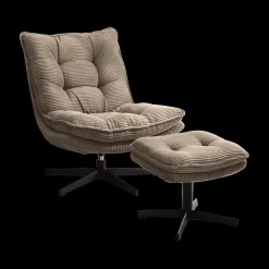 Ygo Draaizetel JOELLE met Poef Ribfluweel Taupe| Fauteuils