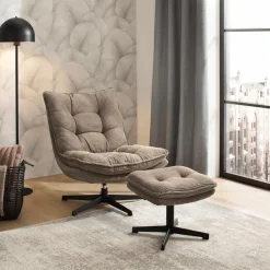 Ygo Draaizetel JOELLE met Poef Ribfluweel Taupe| Fauteuils