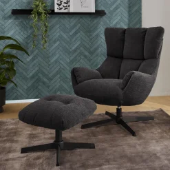 Ygo Draaizetel LIONEL met Poef Antraciet| Fauteuils