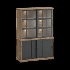 Ygo Dressoir met Opzetkast TOLUCA Old Teak/Zwart B144| Vitrinekasten