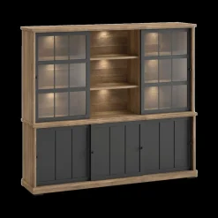 Ygo Dressoir met Opzetkast TOLUCA Old Teak/Zwart B233| Vitrinekasten