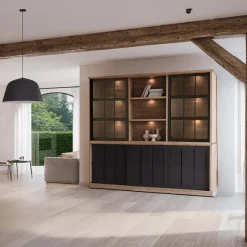 Ygo Dressoir met Opzetkast TOLUCA Old Teak/Zwart B209| Vitrinekasten