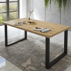 Ygo Eetkamer CASTELLO: Dressoir + Vitrinekast + Eettafel 210x98 + 4x Stoelen BARKER Natural| Woon- En Eetkamers