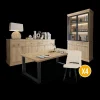 Ygo Eetkamer CASTELLO: Dressoir + Vitrinekast + Eettafel 210 + 4x Stoelen ALBA Plume| Woon- En Eetkamers