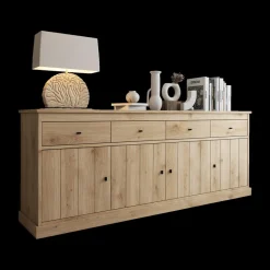 Ygo Eetkamer CASTELLO: Dressoir + Vitrinekast + Eettafel 210 + 4x Stoelen ALBA Plume| Woon- En Eetkamers