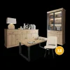 Ygo Eetkamer CASTELLO: Dressoir + Vitrinekast + Eettafel 180 + 4x Stoelen ALBA Plume| Woon- En Eetkamers