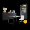 Ygo Eetkamer CASTELLO: Dressoir + Vitrinekast + Tafel 180x98 + 4X stoelen ERVI Cream| Woon- En Eetkamers