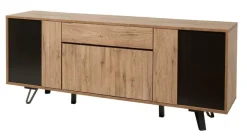 Ygo Eetkamer CREW: Dressoir + Glaskast + Tafel 200x100 + 4 stoelen LORRY Zwart| Woon- En Eetkamers