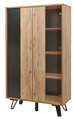 Ygo Eetkamer CREW: Dressoir + Glaskast + Tafel 200x100 + 4 stoelen LORRY Zwart| Woon- En Eetkamers