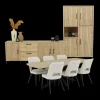 Ygo Eetkamer JAKARTA: Dressoir + Barkast + Tafel 225x100 + 4x stoelen ALICIA Touch Pearl| Woon- En Eetkamers
