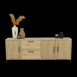 Ygo Eetkamer JAKARTA: Dressoir + Barkast + Tafel 225x100 + 4x stoelen ALICIA Touch Pearl| Woon- En Eetkamers