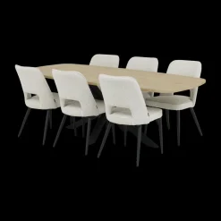 Ygo Eetkamer JAKARTA: Dressoir + Barkast + Tafel 225x100 + 4x stoelen ALICIA Touch Pearl| Woon- En Eetkamers