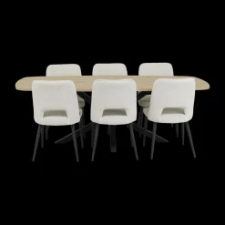 Ygo Eetkamer JAKARTA: Dressoir + Barkast + Tafel 225x100 + 4x stoelen ALICIA Touch Pearl| Woon- En Eetkamers