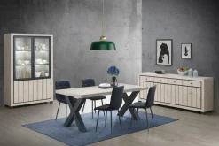 Ygo Eetkamer JASMUND: Dressoir + Glaskast B132,5 + Eettafel 190x95 + 4x Stoelen Dodge| Woon- En Eetkamers