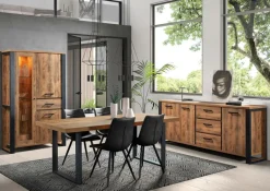 Ygo Eetkamer MADAGASCAR: Dressoir + Glaskast + Tafel 200x100 + 4 stoelen LORRY Zwart| Woon- En Eetkamers