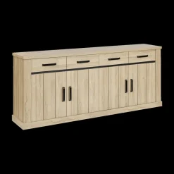 Ygo Eetkamer TEODOR: Dressoir + Vitrinekast + Eettafel ABBEY 230x100 + 4x stoelen INDIGO Mouse Grey| Woon- En Eetkamers