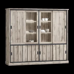 Ygo Eetkamer VIENNA: Dressoir + Glaskast B238 + Tafel 190x95 + 4x Stoel DIEGO Bruin| Woon- En Eetkamers