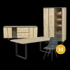 Ygo Eetkamer VIKTOR: Dressoir + Glaskast + Eettafel ABBEY 200x100 + 4x Stoelen LORRY Zwart| Woon- En Eetkamers