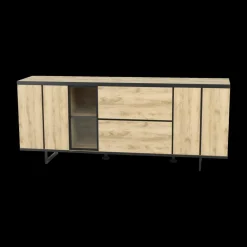 Ygo Eetkamer VIKTOR: Dressoir + Glaskast + Eettafel ABBEY 200x100 + 4x Stoelen LORRY Zwart| Woon- En Eetkamers