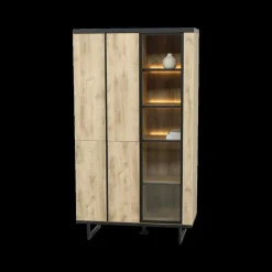 Ygo Eetkamer VIKTOR: Dressoir + Glaskast + Eettafel ABBEY 200x100 + 4x Stoelen LORRY Zwart| Woon- En Eetkamers