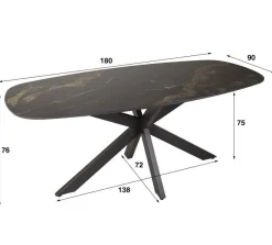 Ygo Eettafel DELANO Deens Ovaal 180x90 Keramiek Zwart| Eettafels