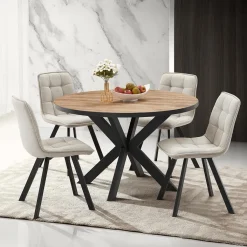 Ygo Eettafel LUCIEN Ø120 Industrial Oak/Rand Zwart| Eettafels