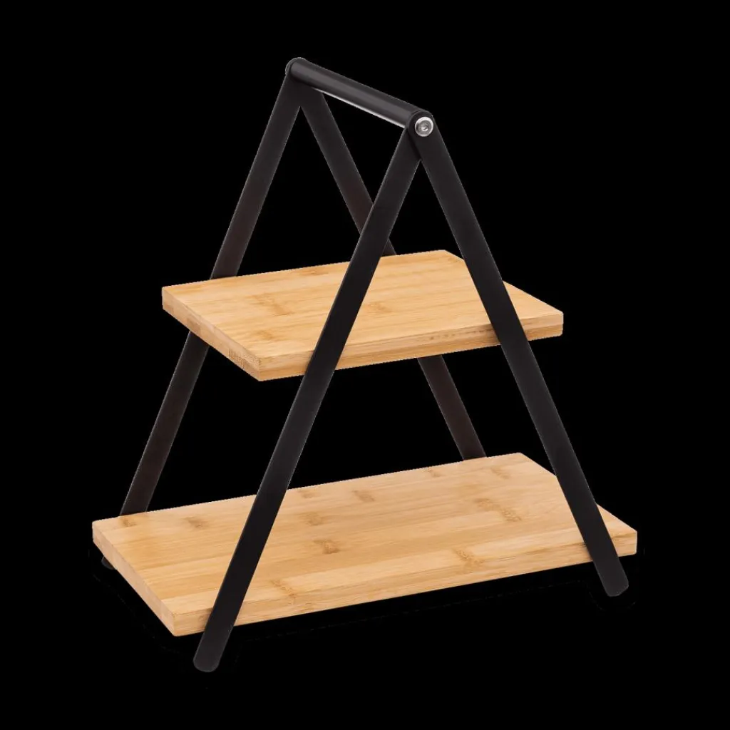 Ygo Etagère APRIX 2Niv. Met. Zwart/Bamboe| Tafelaccessoires|Servies