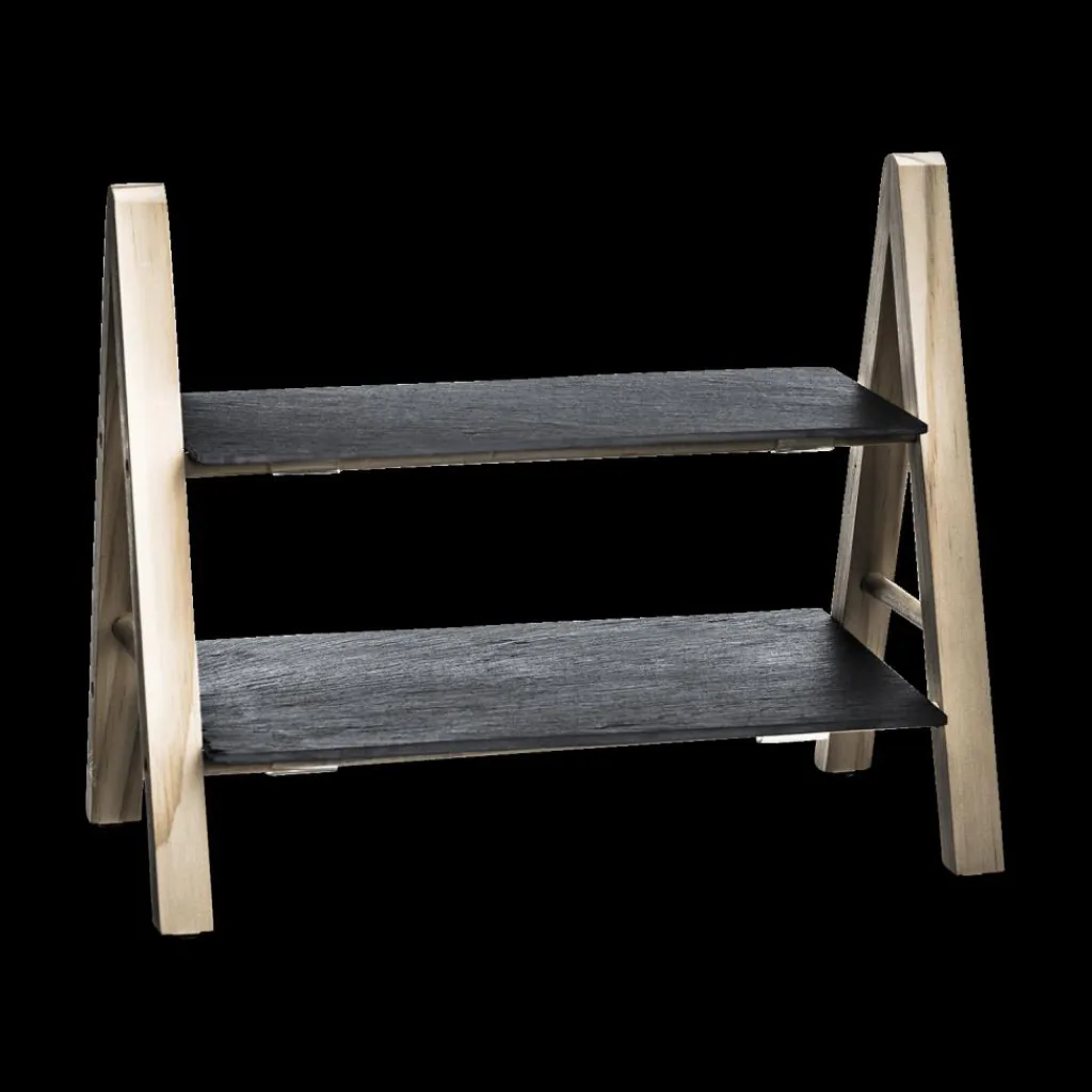 Ygo Etagère ARDOISE 2Niv. Leisteen/Bamboe| Tafelaccessoires|Servies