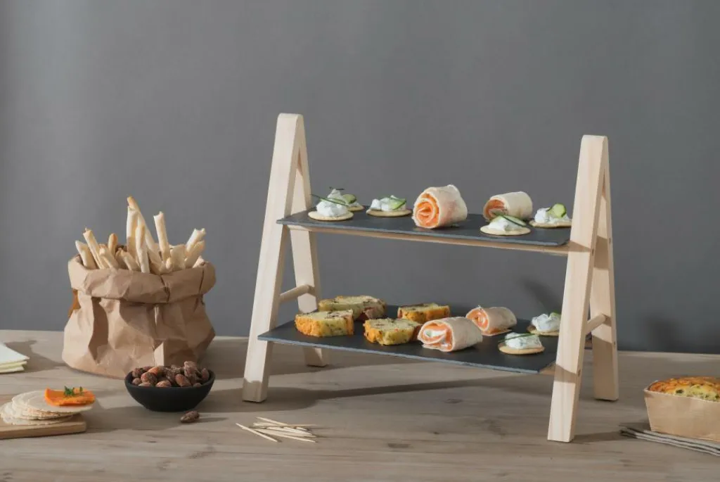 Ygo Etagère ARDOISE 2Niv. Leisteen/Bamboe| Tafelaccessoires|Servies