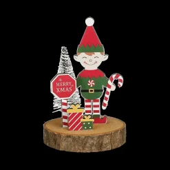 Ygo Figuur Elf Hout/Groen/Rood Ass.| Kerst