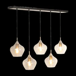 Ygo Hanglamp RAKEL 5Del. Ant. Brons/Glas Smoke| Hanglampen