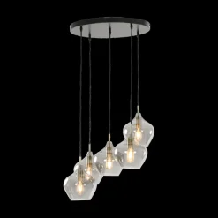 Ygo Hanglamp RAKEL 5Del. Rnd Ant. Brons/Glas Smoke| Hanglampen