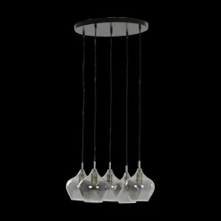 Ygo Hanglamp RAKEL 5Del. Rnd Ant. Brons/Glas Smoke| Hanglampen