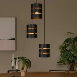 Ygo Hanglamp ROSAS 3Del. Rond Zwart/Goud| Hanglampen