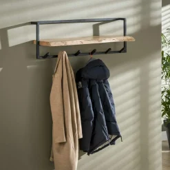 Ygo Kapstok 6 haken met plank, massief accacia naturel| Opbergen