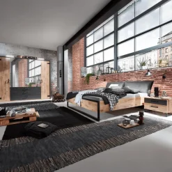 Ygo Kleerkast KICK Plankeneiche/Raw Steel B300| Schuifdeurkasten