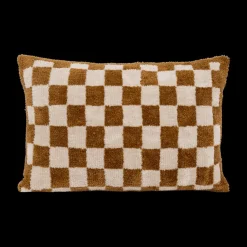 Ygo Kussen DAMDRO Dambordmotief Oker| Sierkussens & Plaids