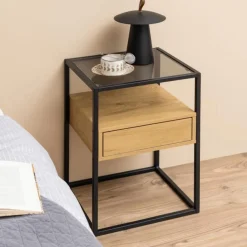 Ygo Nachttafel ROLF Smoked Glass/Wild Oak| Nachttafels