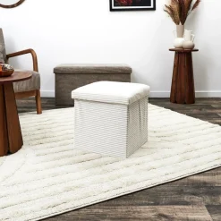 Ygo Opbergpouf COLLETE Vk Rib Wit| Opbergboxen|Decoratieve Opbergers